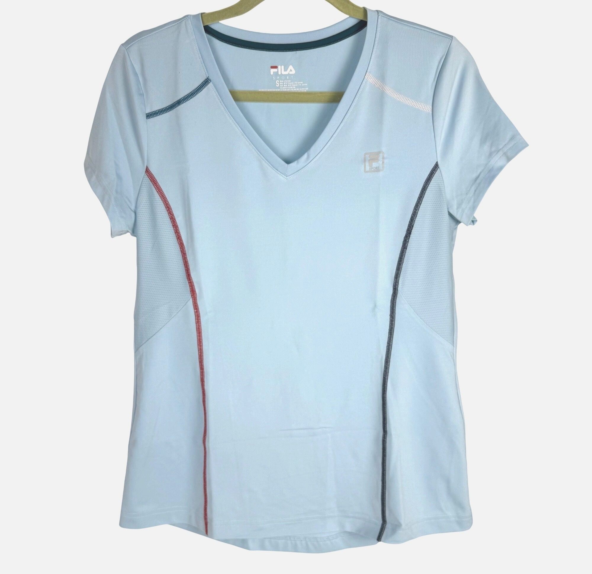Fila Sport Women's Short-Sleeve Athletic Shirt V-Neck Blue Size S