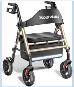Andadores plegables para personas mayores con asiento ergonómico de arco de 16 pulgadas Sturdy Frame, Double Support Bar, 8" Wheels for All Terrain, P
