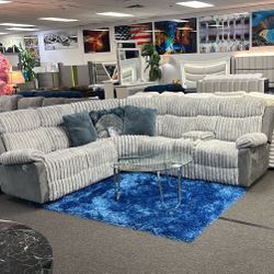 Corduroy Reclining Sectional Last One For Only $1099 LEDS AND CUP HOLDERS!