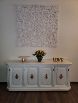 White And Gold Refurbished Dresser/ Buffet/ TV Stand