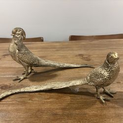 Brass Pheasant Bird Sculptures Vintage Pair