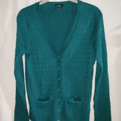 Talbots Cardigan Sweater Green Size: Large 100% Pima Cotton With Front Pockets