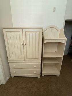 Cream Wood Armoire and Bookshelf twin xl bed and frame Set