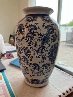 Blue and White Ceramic Floral Vase