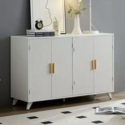 New In Box 48x16x32 Inches Tall 4 Door Heavy Duty White Buffet TV Stand Modern Style Cabinet With Adjustable Shelf 