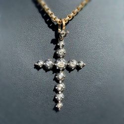 18th century ART-DECO Jewelry 10k solid yellow gold 925 sterling silver natural diamond 1.00CTW Cross Religious Pendant charm