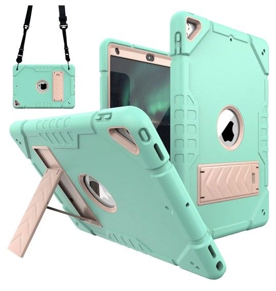 10.2 Inch IPad Case For 7th 8th 9th Gen Kickstand & Strap Mint Green & Pink