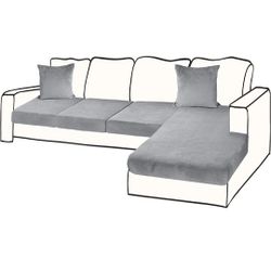 Sectional Couch Covers for 4-Piece Seat Cushion Velvet Sofa Cushion Cover L Shape Separated Couch Slipcover with 2 Pcs Pillowcases Furniture Protector