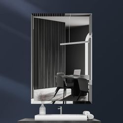 22x30 Inch Frameless Wall Mirror with 1" Beveled Edge, Frameless Rectangle Mirror for Bathroom, Vanity, Living Room