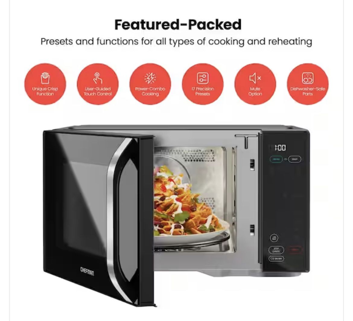 Chefman MicroCrisp 18in Width 1.1 Cu Ft Stainless Steel Digital Display 1000W Microwave 1500W Crisper Commercial Microwave