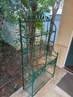 Painted Green Outdoor Patio Bakers Rack Planter Metal