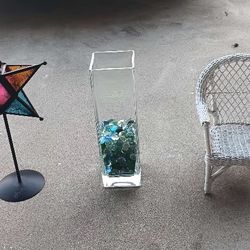 Star Stand, Square Vase And Doll Chair