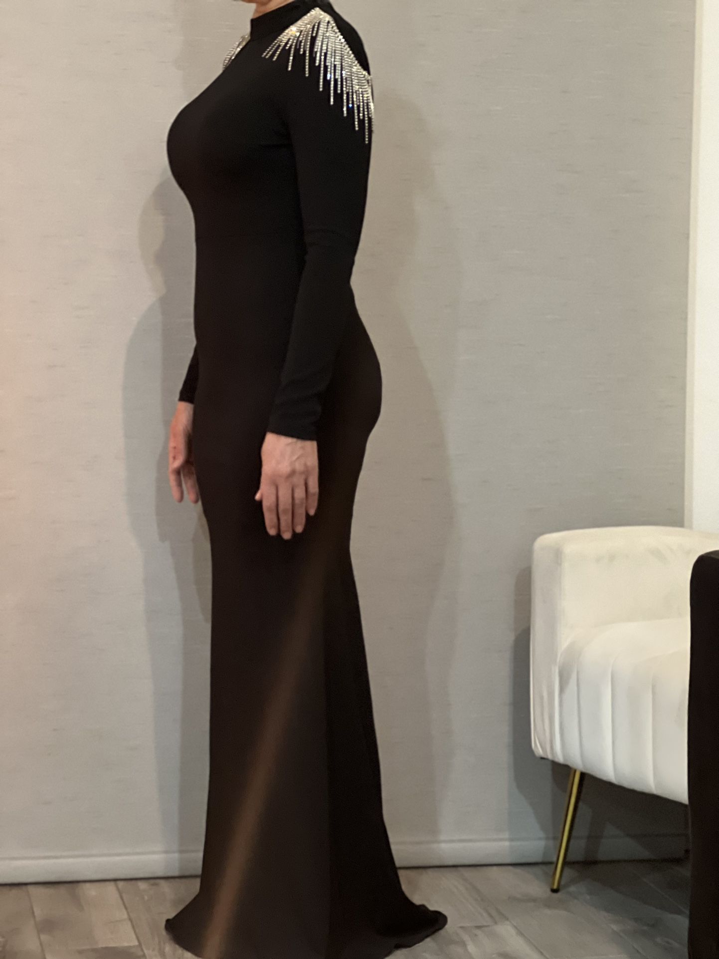 Maxi Wedding Guest Open Back Black Dress