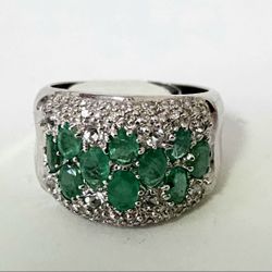 Emerald & Sapphire Ring 14k 4.9 WG .35 CTW