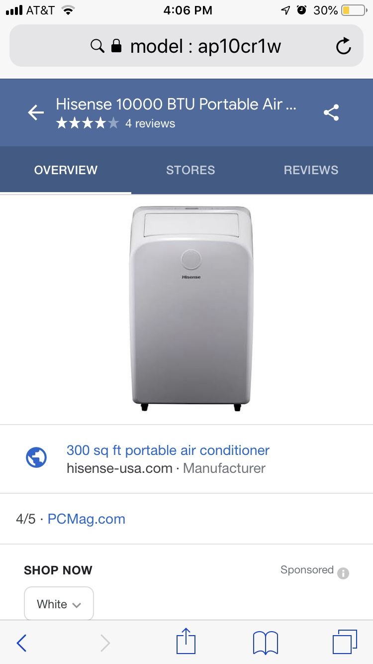 Hisense portable AC 10000 BTU w/ WiFi