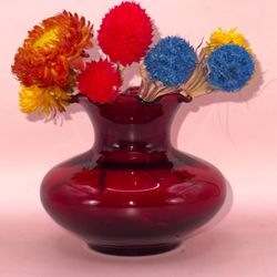 Vintage Anchor Hocking Royal Ruby Depression Glass Ruffled Edge Small Vase