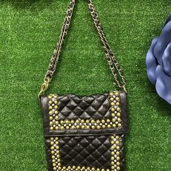 Cache Black Gold Studded Rhinestone  Crossbody 