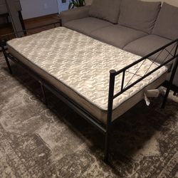 Twin Black Metal Folding Bed Frame & Mattress Set 39x78 Excellent Condition