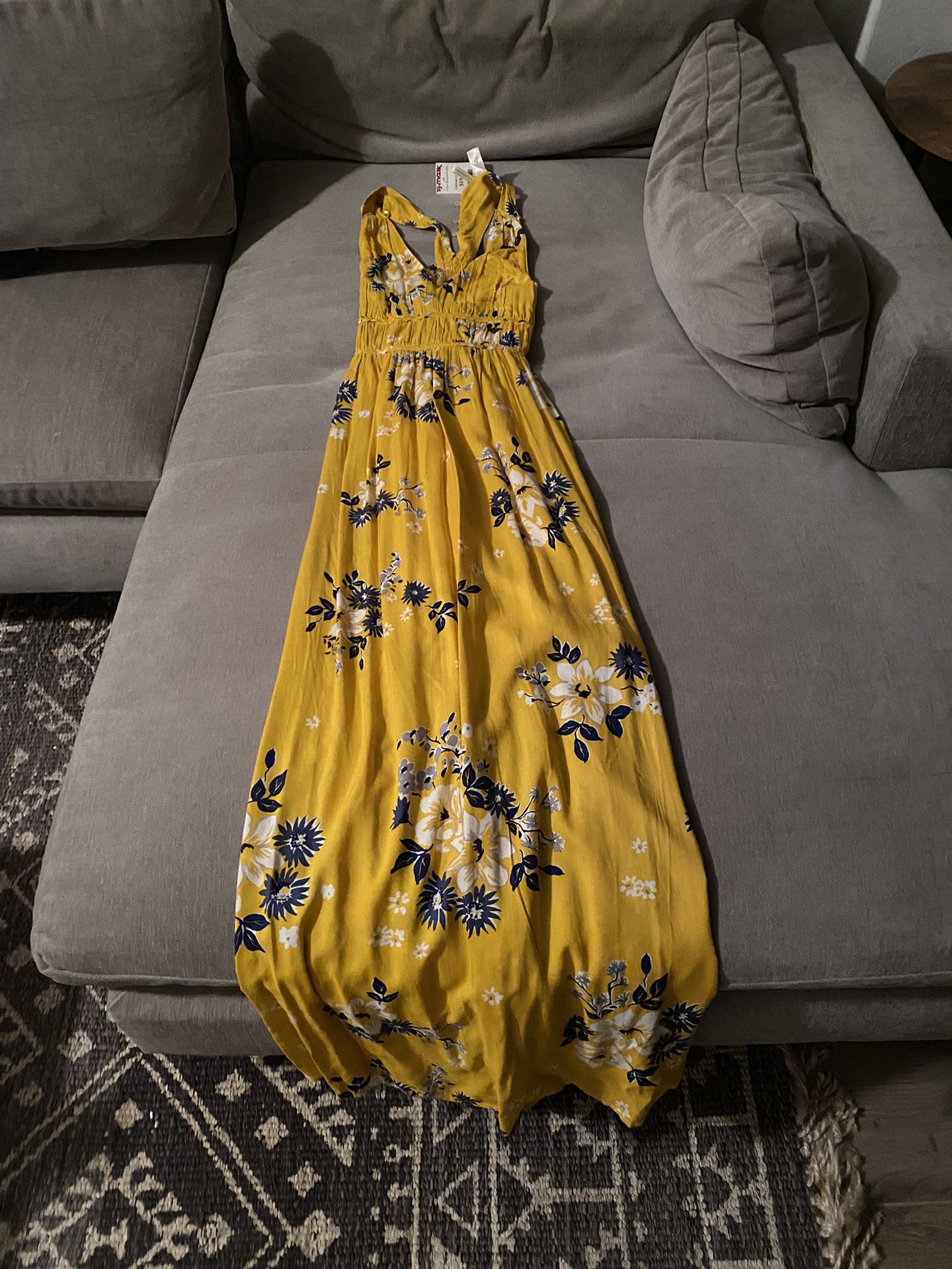 Yellow Maxi Dress with Floral Design (sz. Small)