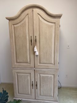 Vintage French Country Wood Armoire Cabinet