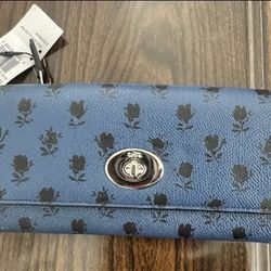 New with Tag Coach Leather Blue Floral Wallet
