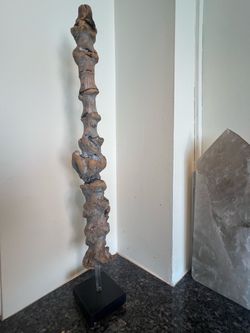Tall Folk Art Wood Sculpture on Stand