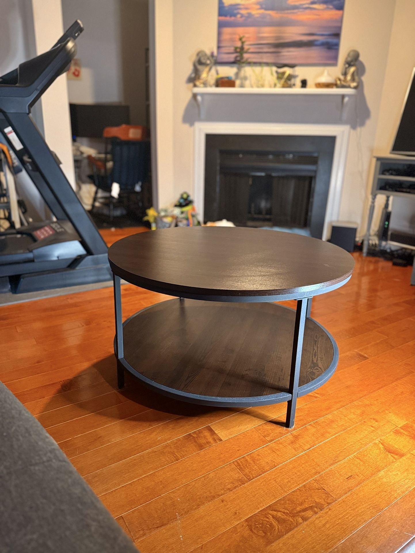 2-Tier Rustic Round Coffee Table – Industrial/Modern Style