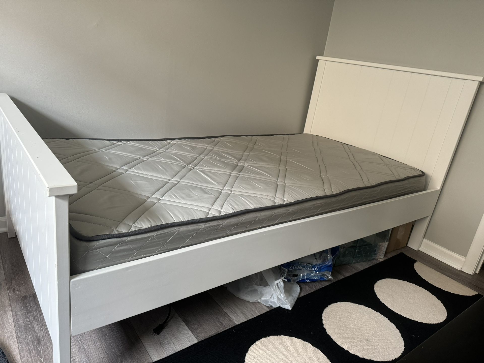 White Bed Frame with Mattress