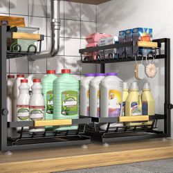 Adjustable pull out under sink organizer 2 pack