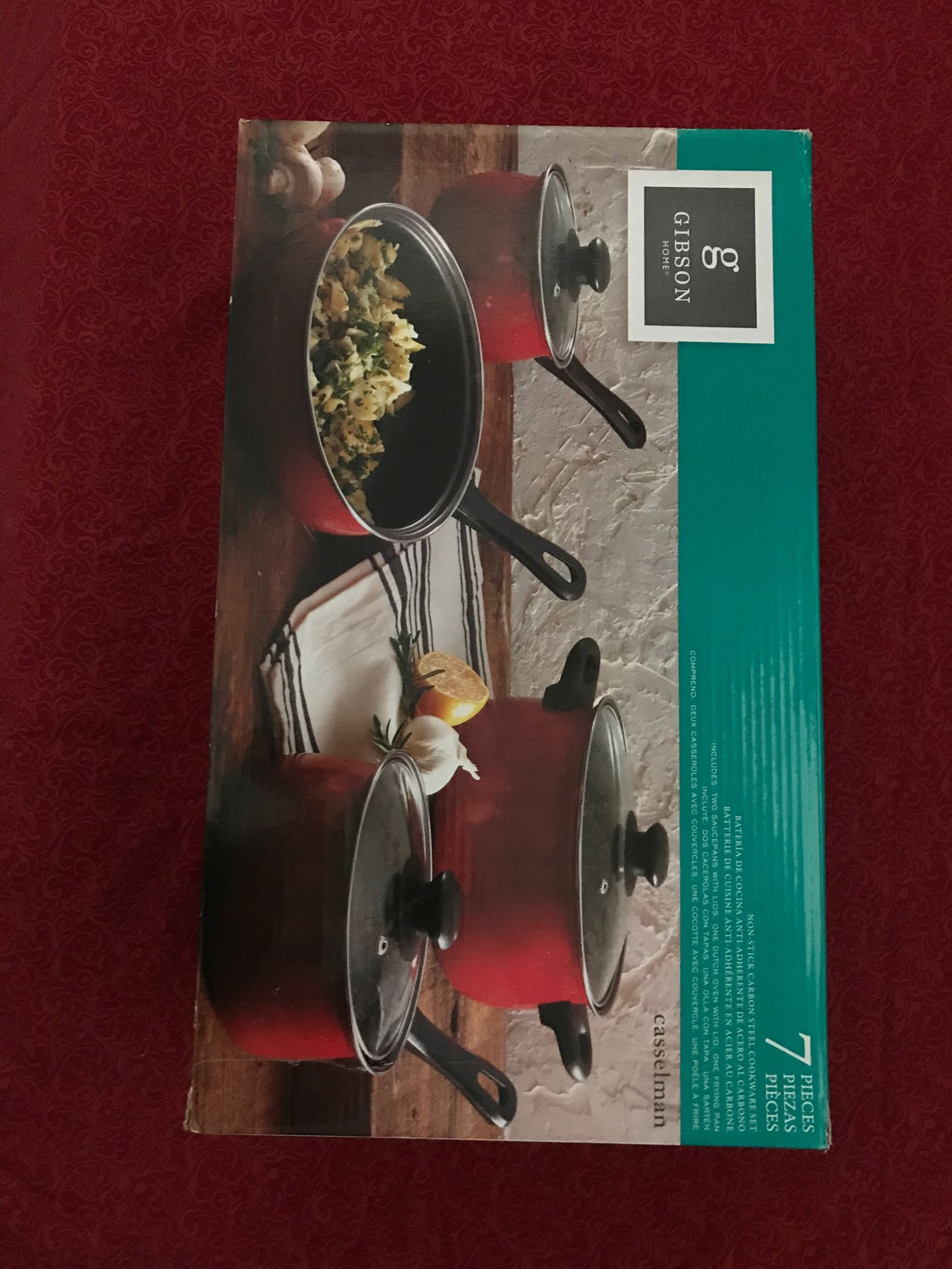 7 PIECES GIBSON NON-STICK CARBON STEEL COOKWARE SET—NEW