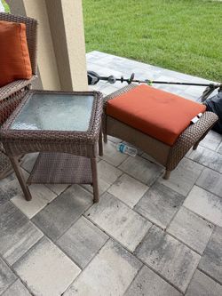 Outdoor Wicker  Table and Ottoman Set