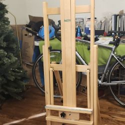 Large Wooden Artist Studio Easel with Wheels – Adjustable H-Frame