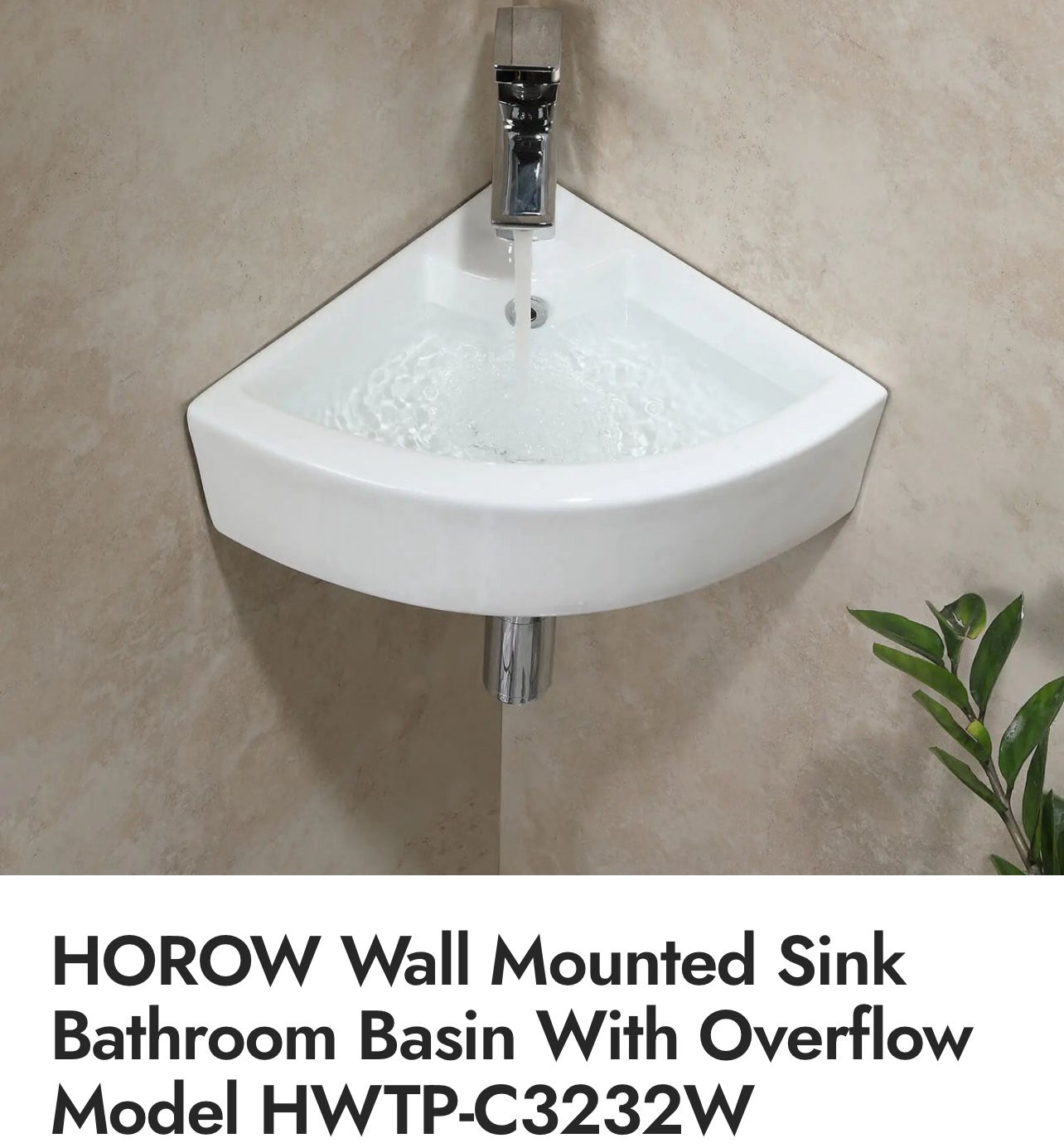 HOROW Wall Mounted Sink Bathroom Basin With Overflow Model HWTP-C3232W