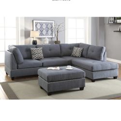 Gorgeous Gray Colored 3 Piece Sectional Set