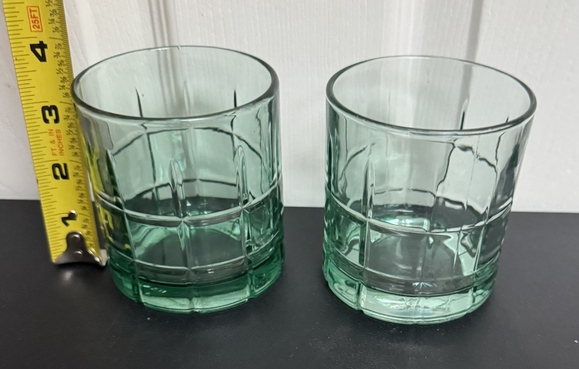 Two Anchor Hocking Tartan Emerald Green Old Fashioned Rocks Glasses $8 for Both xox