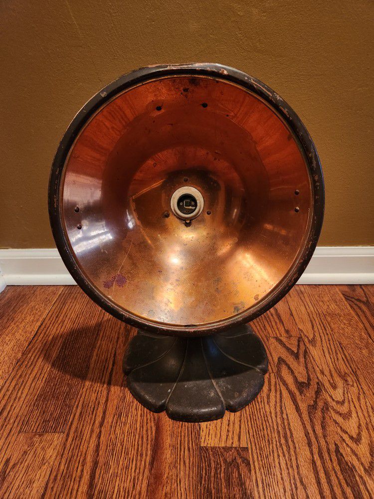 Vintage Copper Radiant Electric Heater Lamp w/ Cast Iron Base