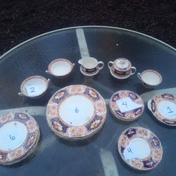 Vintage Meaken Blue and Orange Floral China Set HIGHLY COLLECTIBLE 