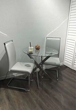 Modern Round Glass Table Dining Set - 2 Chairs