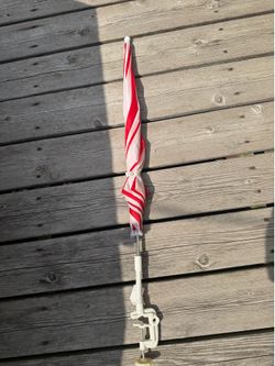 38” Wide Red & White Umbrella with White Clamp On