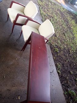 Cream And Cherry Wood Office Furniture