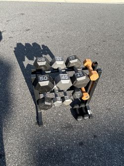 225LB Dumbbell Set + Gold’s Gym Rack Complete Home Gym Iron Hex Weights