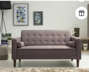 Mid-Century Tufted Fabric Loveseat Sofa