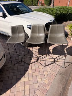 West Elm Slope Leather Bar Stools – Set of 3
