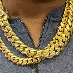 20mm Miami Cuban Link Yellow Gold Plated Chain Necklace 18k & 14k Crab Old School Regular Lock