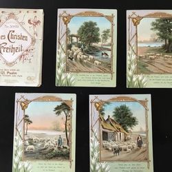 Antique German Bible Verse Heavily Embossed Cards Set of 6: Psalm 121
