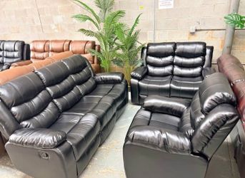 Wholesale🔥Premium Black 3-Piece Reclining Sofa Set Available Delivery