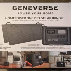 Geneverse 1210Wh HomePower PRO LiFePO4 Battery (3X1200W AC Ports) & 2x100W Mini Solar Panels