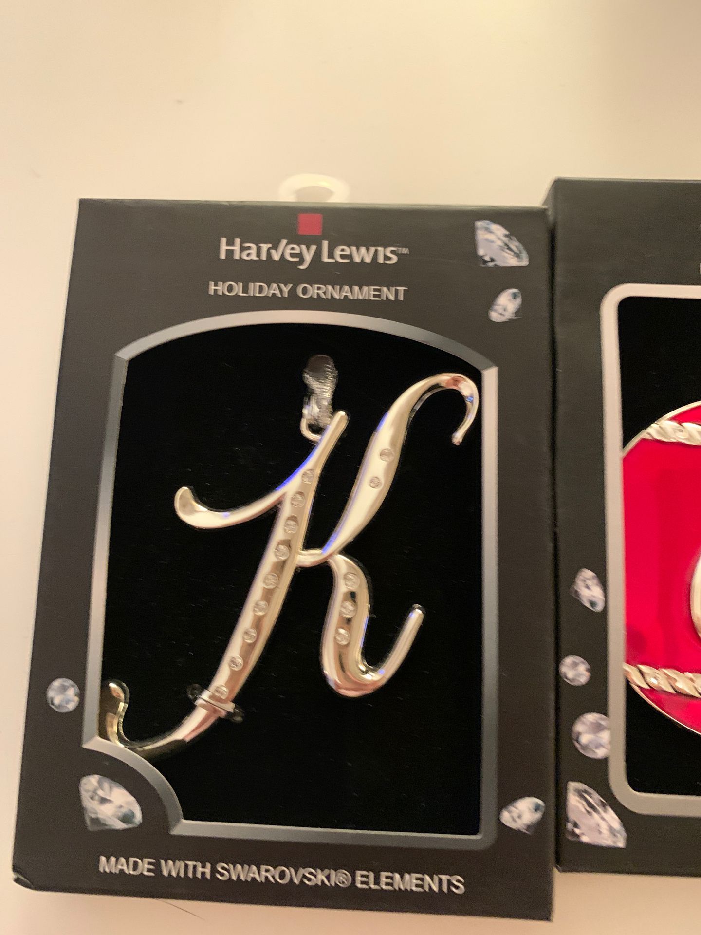 3 Harvey Lewis Monogram Letter Ornament Initial Metal w/ Crystals From Swarovski