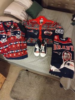 Tom Brady New England Patriots Holiday Sweaters And High Top Tennis Shoes