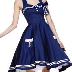 Hell Bunny Vixen Navy Blue Sailor Dress Cosplay 